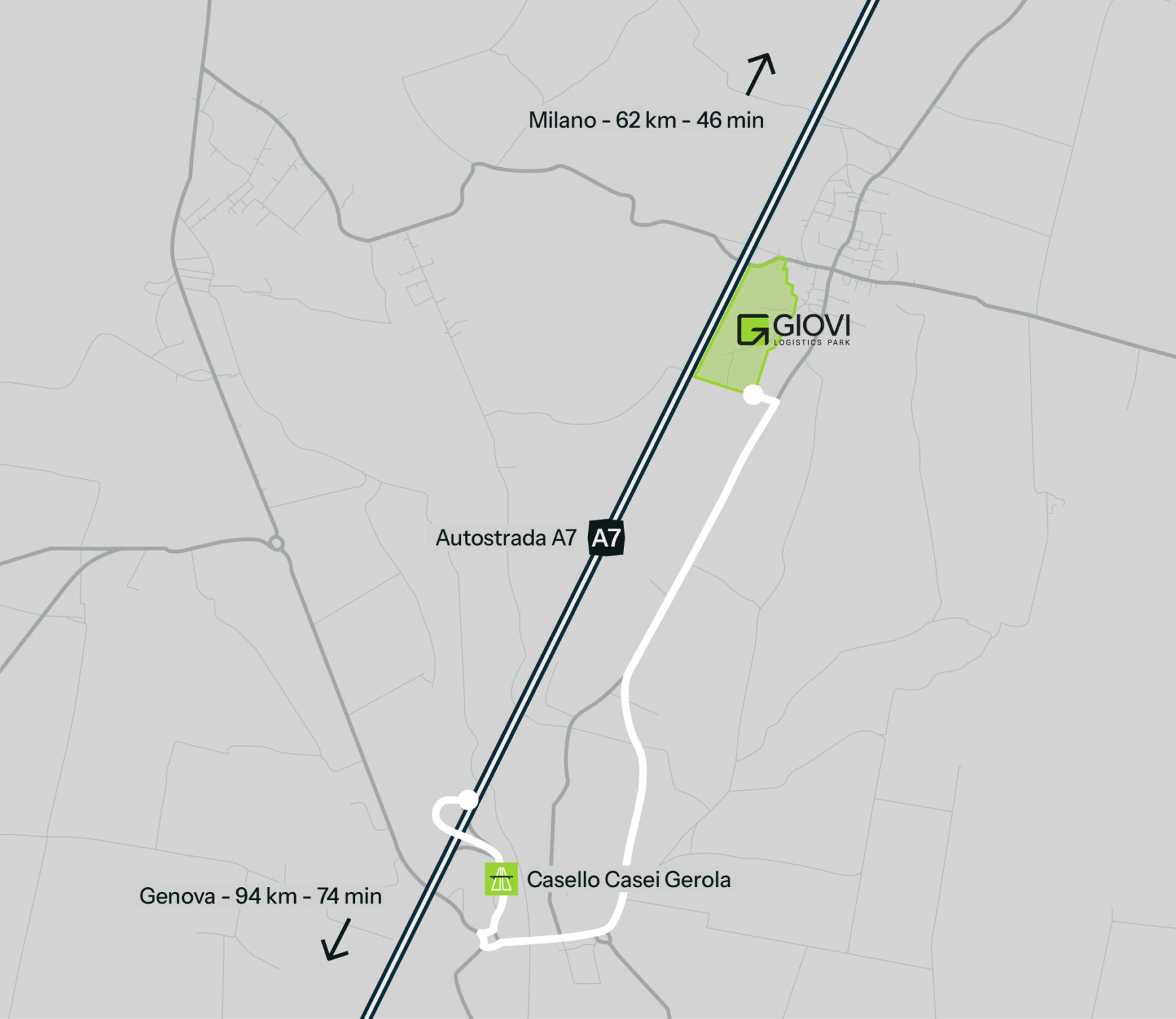 Mappa accessibilità autostrada casei gerola giovi logistics park - Giovi Logistics Park